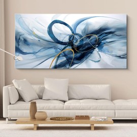 XLSJERST Extra Large Canvas Wall Art - Modern Abstract Abstract Wall Art for Living Room Wall Decor Blue and White Picture Artwork for Living Room Office Bedroom Home Decoration