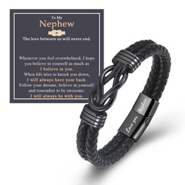 Nephew Bracelet Gifts from Auntie, To My Nephew Infinity Leather Bracelet Jewelry for Boys Men Teen Teenage 8-10-12-14-16-18 Year Old Boy Birthday Christmas Valentines Day Easter Graduation Gifts