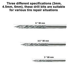 ZERINT CB-M03H Tire Repair High Speed Steel Drill bit Kit 1 kit;Dia. 1/8", 3/16“ and 1/4” 1 pc Each