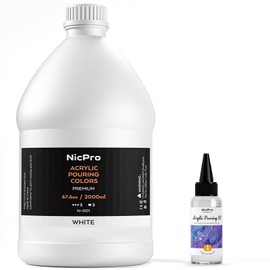 Nicpro Titanium White Color Acrylic Pour Paint, 67.6 Ounce Pre-Mixed Pouring Paint Supplies with Silicone Pour Oil & Gloves for Canvas, Rock, Wood Cell Creation Flow DIY Art Painting, Ready to Pour