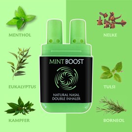 MAIJI ® Double Inhaler Mint Boost Invigorates Mind & Body Inhaler Pen with Pure Essential Oils Nose Inhaler Aromatherapy with Menthol - Eucalyptus - Tulsi | Made in Germany