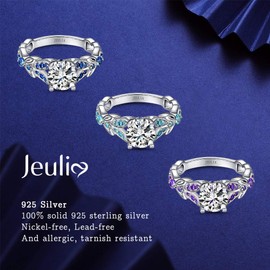 4.3 Carat Butterfly Ring 925 Sterling Silvers Crystal Ring Topaz Rings Bridal Rings Set for Women Wedding Engagement Promise With Jewelry Box (Purple & Blue, 5)