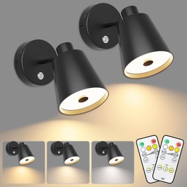 Tipace Black Vintage Battery Operated Wall Sconces, Industrial Cordless Battery Powered Led Wall Lights Set of 2, Wall Lamp Fixture Indoor with Remote Control for Bedroom Farmhouse Gallery