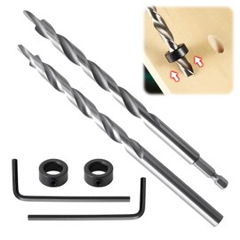 2 Pcs 9.5mm Pocket Hole Drill Bits, High Speed Steel Round & Hex Shank Twist Drill Bit Set with Depth Stop Collar Quick Release Drill Guide Tools for Manual Woodworking Metalworking (Silver)