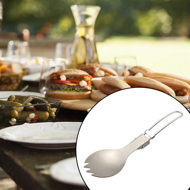 EUBEISAQI Folding Camping Spork,Lightweight Metal Portable Reusable Flatware Fork -