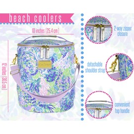 Lilly Pulitzer Purple/Blue/Green Insulated Soft Beach Cooler with Adjustable/Removable Strap and Double Zipper Close, Shell of a Party