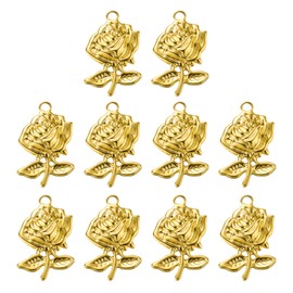 LEGENTLISUR 10Pcs Gold Flower Charms for Jewelry Making Cute Stainless Steel Rose Pendant Charms for Bracelets Necklace Earring Keychains DIY Supplies(Style A)
