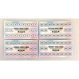 5,10,15,20!MONEY WALLET Cards- sticker- laminated-reusable Savings challenge. Save money. Beginners cash stuffing DEBT tracker (220gsm Card, All 4)