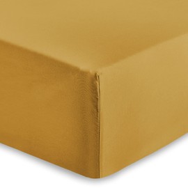 AMEHA Fitted Sheet Double 25 cm Deep Bed Sheets Easy Care Brushed Microfiber Elastic Fitted Bed Sheet Shrinkage Resistant (Ochre, 137 x 191cm)