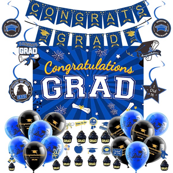 Graduation Decorations 2025 Blue and Gold Class of 2025 Congrats