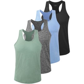 Vislivin Workout Tank Tops for Men Quick Dry Y-Back Tanks Bodybuilding Sleeveless Shirts-4 Packs Black/Sky Blue/Grey/ArmyGreen M