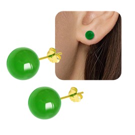 WGXIA Jade Grün Ohrstecker, natürliche runde Perlen Achat Smaragd Granat Obsidian Edelstein Ohrstecker Ball Jade Schmuck Geschenk (grün Achat-Gold-6mm)