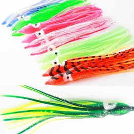 Paquete de 50 señuelos de pesca de pulpo suave de plástico brillante para calamar de pulpo, señuelos de pesca de agua salada, juego de señuelos de pesca suaves para lubina, trucha de salmón, 4.7 pulgadas, 10 colores incluidos