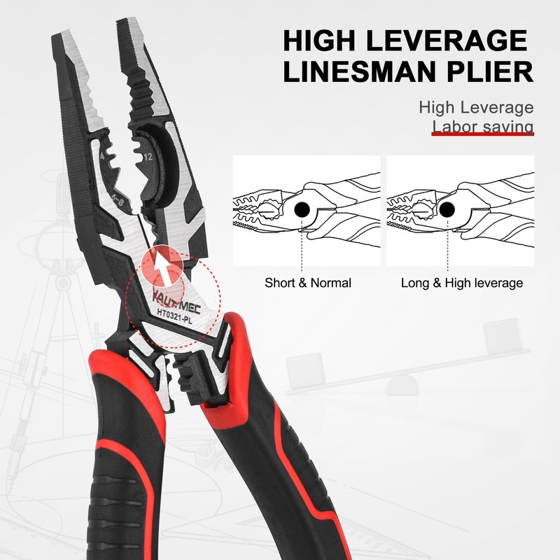 HAUTMEC 9" Linesman Pliers,High Leverage Combination Pliers 4 in 1