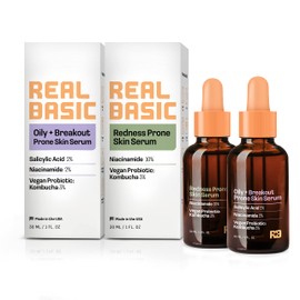 Real Basic Clear It Up! Skin Duo - 2-PIECE SET Includes Skin Serum for Oily Skin and Breakouts 1 oz. AND Redness Prone Skin Serum 1oz.