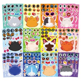 24 Sheets Cats Stickers for Kids, Make a Cat Face Stickers, Make You Own Cats Stickers Animal Stickers for Kids, Birthday Gift Party Favors Supplies Teacher Art Craft, Games School Activity Reward