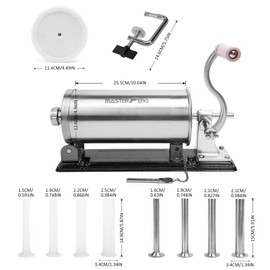 MASTER FENG 6 LBS Sausage Stuffer Horizontal Stainless Steel Stuffing Maker Machine Packed with 8 Stuffing Funnels and 1 Silicone Piston