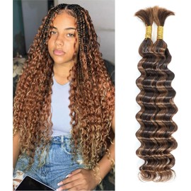 Humistwbiu Deep Wave Human Braiding Hair Micro Braiding Hair Bulk Human Hair for Braiding Hair 100% Unprocessed Brazilian No Weft Human Hair 20 Inch (100g,4/30)
