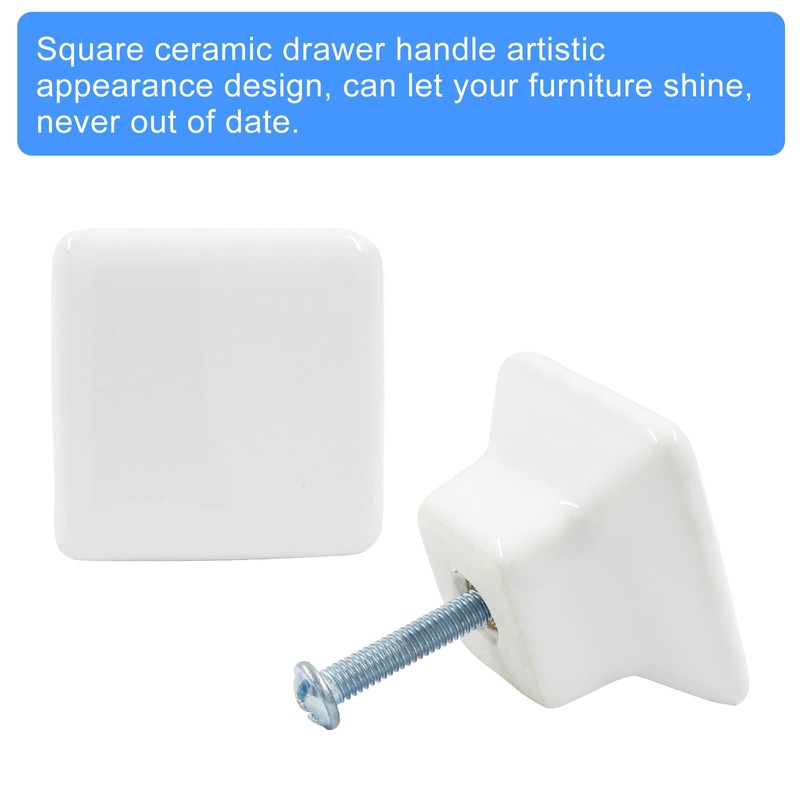 Bivethoi 6pcs Square Ceramic Knobs, 32mm White Cabinets Knobs Pull