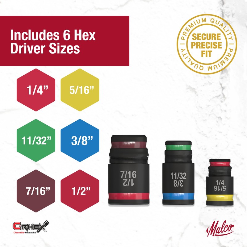 Malco 7-in-1 C-RHEX Flip Bit Socket Set with 3 cleanable,