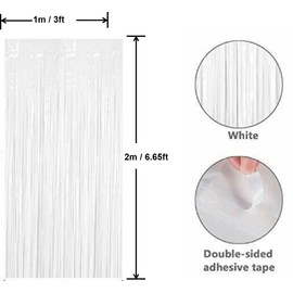 AILEXI 3 Pieces Foil Fringe Shimmering Curtains Door Window Decoration Streamers for Party Supplies 91 x 200 cm - Macaron White