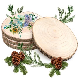 Scettar 4 Pcs Natural Wood Slices, 16-18cm Unfinished Wooden Discs, Slices Non-Drill Wooden Circles for Christmas Ornaments Party Wedding Arts DIY Crafts