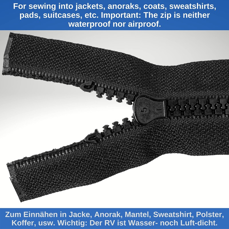 Separable Zipper, Pack of 2, 85 cm Rail Length, in