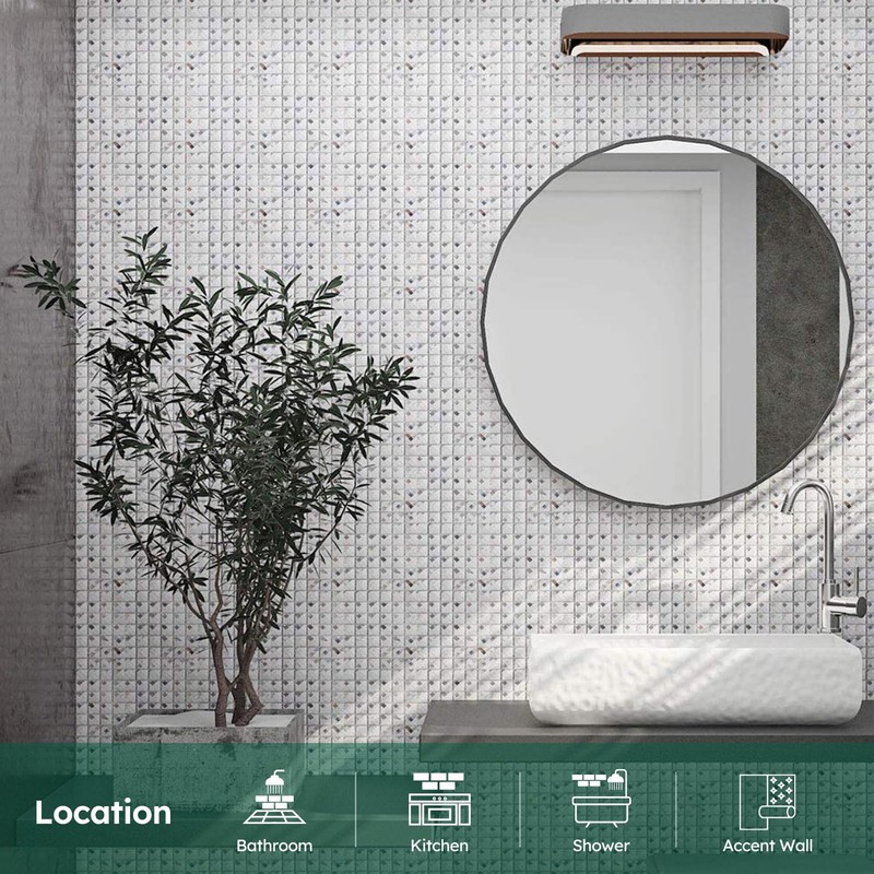 Diflart Mirror Backsplash, 3/4 Inch Silver Square, Crystal Diamond Mirror