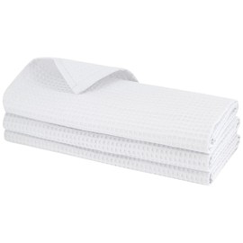 3 x Tea Towels 100% Cotton Waffle Piqué in White / Kitchen Towel / Cleaning Cloth / Hand Towel / Set