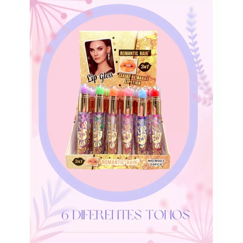 Romantic Rain Brillo Lip Gloss Doble Con Labial Mágico Cambia