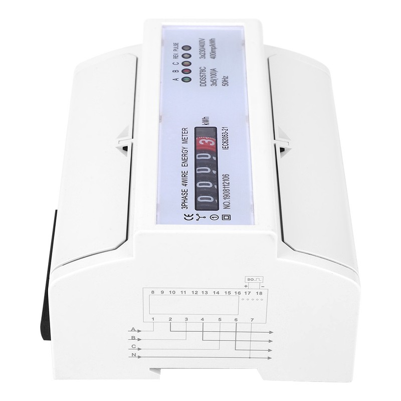 3 Phase 4 Wire 380V AC Energy Meter DIN Rail