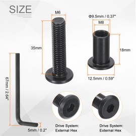 sourcing map 10Sets M8x35mm Hex Drive Socket Cap Bolt and M8x18mm Nuts with Hex Wrench, Furniture Connector Bolts and Screws for Furniture Countersunk Belt, Black