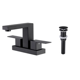 KES Black Bathroom Faucet 4-Inch Centerset & Sink Drain Without Overflow, L4150LF-BK+S2008D-BK-TEM