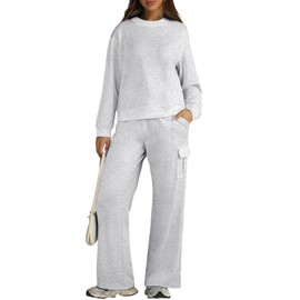 Aleumdr Womens 2 Piece Sweatsuit 2025 Fall Outfits Lounge Matching Set Mock Neck Top Wide Leg Sweatpants With PocketsTracksuit Light Grey Large