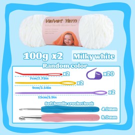 Kogyxe Baby Blanket Yarn, 2 Pack of 200g/7.05oz - Polyester, for Crochet Weaving Craft Yarn with Plastic Big Eye Needle for Knitting/Crochet (Milky White)