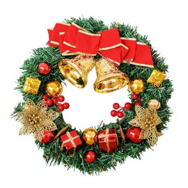 Bacucine Christmas Wreath 12 Inches Christmas Decorations Artificial Winter Garland Wreath with Large Red Bowknot for Wedding Tables Party Wall Decor