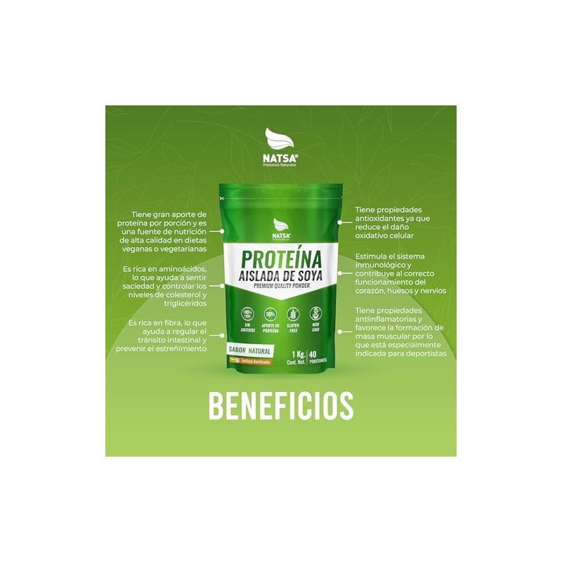 NATSA Proteína Aislada de Soya Polvo 1 kg 40 Porciones