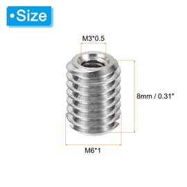 PATIKIL 10pcs M6*1 Male M3*0.5 Female Thread Adapter Sleeve Reducer Conversion Stainless Steel Fastener 8mm