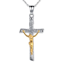 INFINIONLY Men's Stainless Steel Necklaces Religion Cross Pendant for Boys Creative Jesus Guardian Necklace Chain for Women, Pack of 2, Stainless Steel