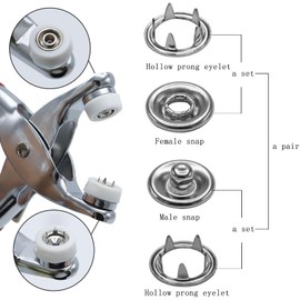 100 Sets Metal Snaps Buttons with Fastener Pliers Press Tool Kit, Prong Ring Snap Button Fasteners for DIY Crafts Clothes Hats and Sewing, Easy Installation for Fabric (9.5mm / 400 PCS)
