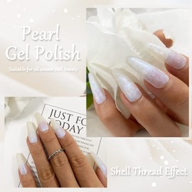 Vnicesli White Pearl Gel Nail Polish Pearlescent, Glitter Drawing Gel Polish Shell Thread Shimmer Mermaid Nail Gel Soak Off UV Nail Polish Gel for Salon At Home DIY Manicure