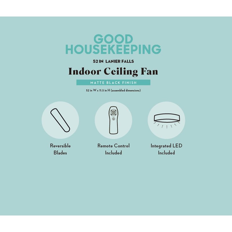 Good Housekeeping 52" Lanier Falls Ceiling Fan with Reversible Blades,