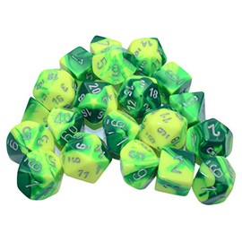 Chessex Gemini Polyhedral 20-Die Set, Green-Yellow with Silver Numbers Dice for Dungeons and Dragons (DND), Role Playing Games, MTG, Pathfinder, Table Game, Board Games