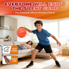 BYYNNE Silent Basketball Size 7 (29.5") – Noiseless Indoor Basketball for Quiet Dribbling and Indoor Training, Pro Grooved Airless PU Foam Basketball – Real Feel Higher Bounce Quieter (Orange)