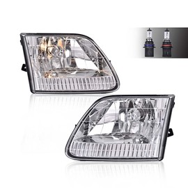 LQI Pair Headlights, Compatible with Ford F150 1997-2003/ F150 Heritage 2004/ F250 1997-1999 /Expedition 1997-2002, Clear Lens Chrome Housing Clear Reflector, FO2502139, FO2503139