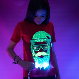 Illuminated Apparel Interactive Glow in The Dark T-Shirt - Fun for Birthday Parties & Festivals - Light up The Night (12-14 Years, White/Pink Glow)