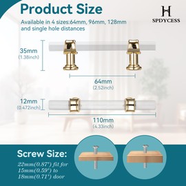 SPDYCESS Pack of 4 Furniture Handles, Drawer Handles, Cabinet Handles, Kitchen Hardware Door Handles, Modern Chest of Drawers for Kitchen Cabinets, Drawer, Hole Spacing 64 mm, Gold
