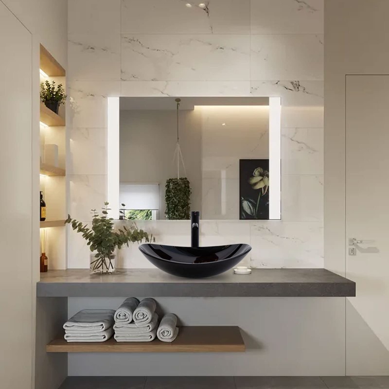 YIMAI Ingenuity Vessel Sink Bathroom Sinks Tempered Glass Art Basin