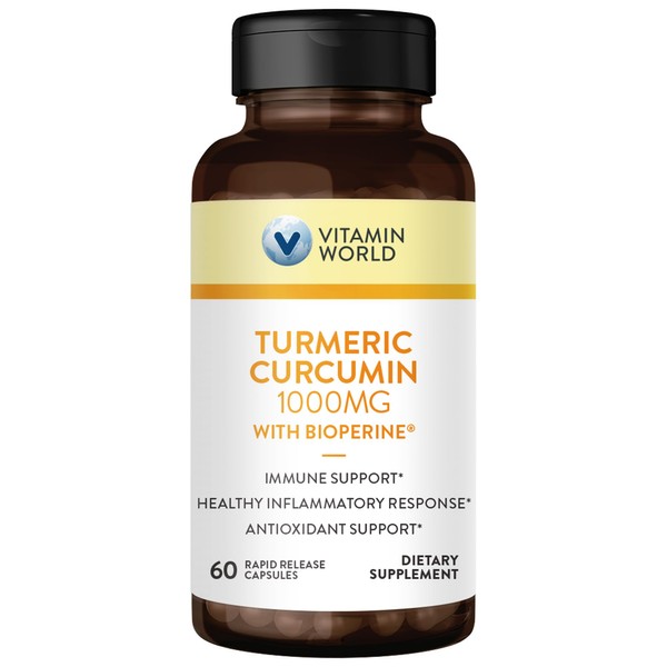 Vitamin World Turmeric Curcumin 1000mg, BioPerine Black Pepper Extract for