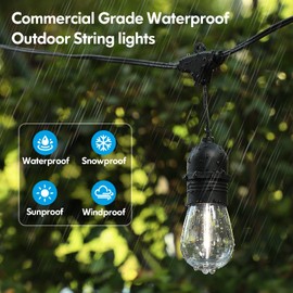 Lakumu 48FT LED Outdoor String Lights for Patio with Waterproof Shatterproof E12 S14 Edison Bulbs 5000K Daylight White Dimmable Linkable Hanging Light Strings for Deck Pergola Bistro Cafe Balcony Bar